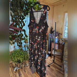 Rachel Roy black floral asymmetrical dress 2X
